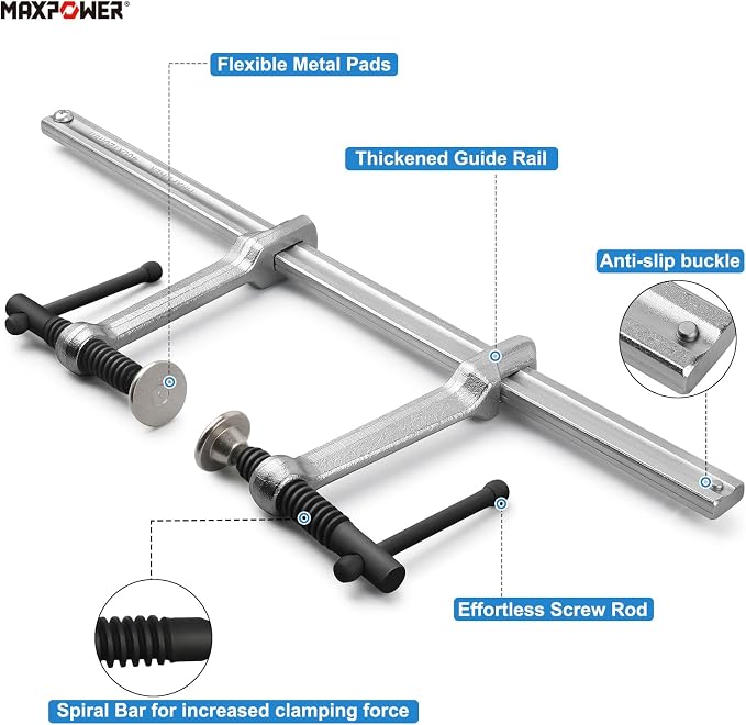 MAXPOWER Multifunctional F Clamp Set, 15 3/4" Double Force Welding Bar Clamp, Max Clamping Force 1200 LBS, Metal Clamp for Welding, Metalworking, Woodworking -2 Pack