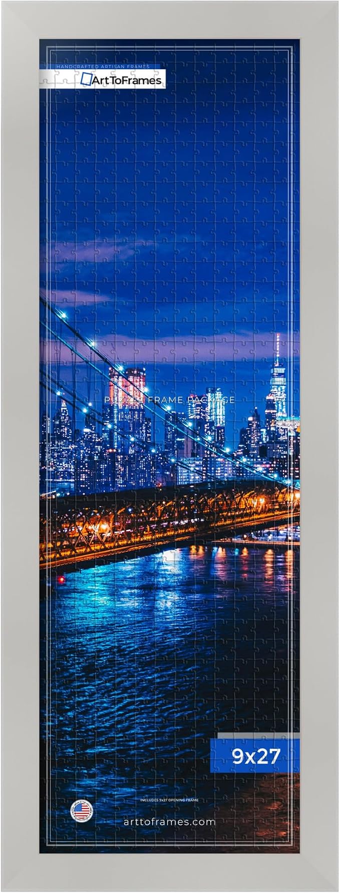 ArtToFrames Puzzle Frame for Buffalo Games 500 Piece Jigsaw Puzzles, 9x27 Inch (23x69 cm), Antique White Engineered Wood with Economy Acrylic, Ready to Hang Puzzle Display