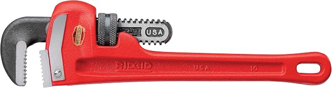 RIDGID 31010 Model 10 Heavy-Duty Straight Pipe Wrench, 10-inch Plumbing Wrench, Red, Black, 250mm (10in)