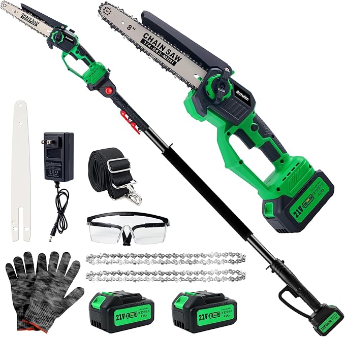 2-in-1 Electric Pole Saw for Tree Trimming,1200W Brushless Cordless Pole Saw & 8 Inch Mini Chainsaw with 2 x 4.0Ah 21V Batteries,16 FT Max Reach & Multi-Angle, Tree Trimmer for Branch Cutting.