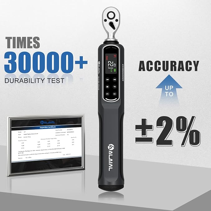 Digital Torque Wrench 1/4 Drive, 0.4-22.1 Ft.Lb ±2% Accuracy | LED Display, Buzzer&Vibration Alert, 2 Modes, 10 Presets&500 Data Logs, for Lug Nuts, Automotive, Motorcycle Repair