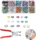 100 Sets Metal Snaps Buttons with Fastener Pliers Press Tool Kit Perfect for DIY Crafts Clothes Hats and Sewing (Colorful Hollow Prong Snaps)