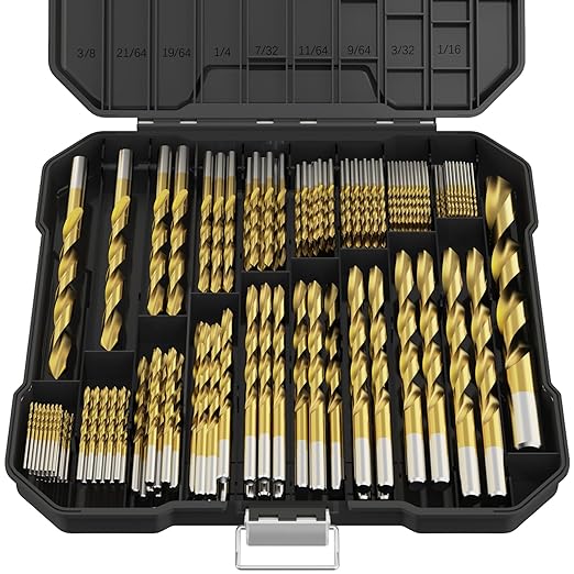 Drill Bit Set, 230Pcs Titanium Twist Drill Bit for Sheet Metal, Wood, Plastic, Quick Change Design (3/64" - 1/2")