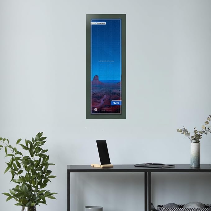 ArtToFrames Puzzle Frame for Buffalo Games 500 Piece Jigsaw Puzzles, 9x27 Inch (23x69 cm), Fern Green Engineered Wood with Economy Acrylic, Ready to Hang Puzzle Display