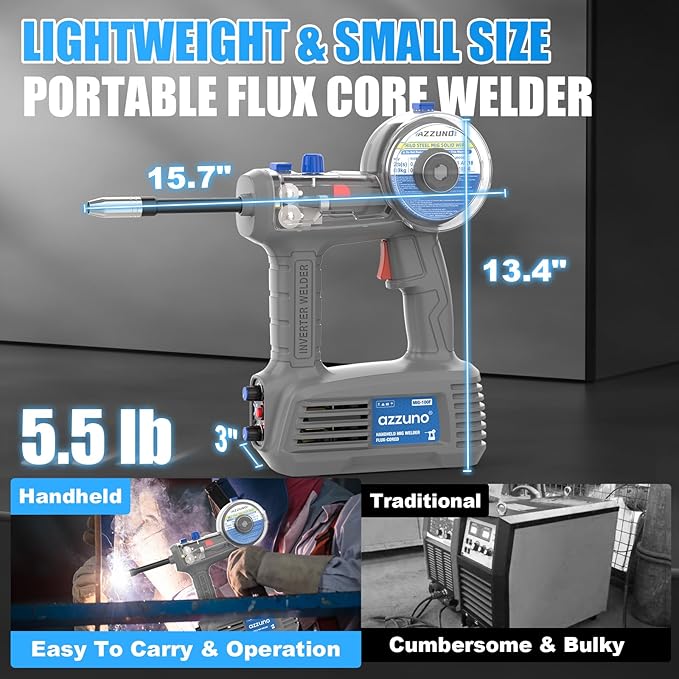 AZZUNO 100Amp Handheld MIG Welder Machine, Gasless MIG Welder Machine, Portable Flux MIG Welding Machine 100V