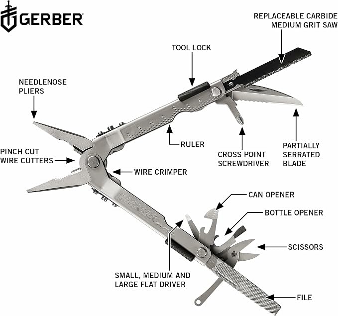 Gerber Gear MP600 Pro Scout Multi-Plier - Multitool with 15 Tools, Including Needlenose Pliers - Premium Multipurpose Tool - 07563N