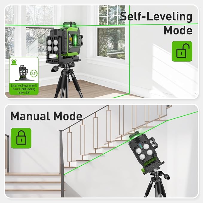 Huepar 3 x 360 Laser Level Self-leveling 3D Green Beam Cross Line 12 Lines Tiling Floor Laser Tool -360 Horizontal/Vertical Laser Lines -rechargeable & Integrated Magnetic Bracket 703CG