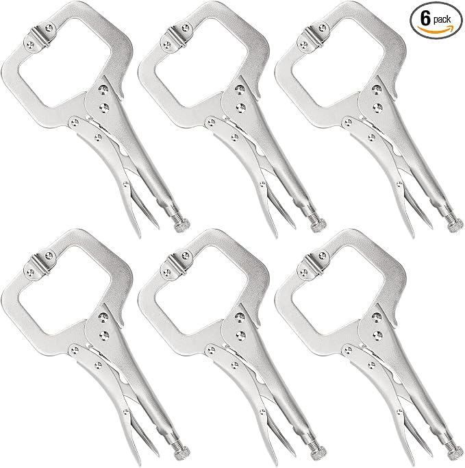 JOIKIT 6PCS 11 Inch C-Clamp Locking Pliers, Welding Pliers, C-Clamp with Swivel Pads, Vise Grip for Carpentry, Welding, Electrical Equipment