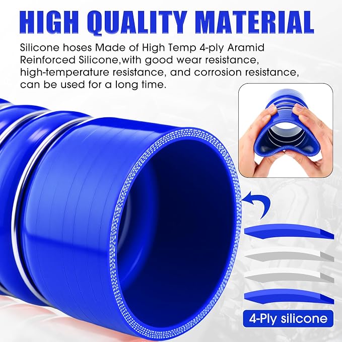 4 Pack 3"x 6" Silicone Charge Air Cooler Hump Hose with T-bolt Spring Loaded Clamps Semi Truck Hose Set Heavy Duty Turbo, Air Intake and Intercooler Kit(Blue,3"x 6")