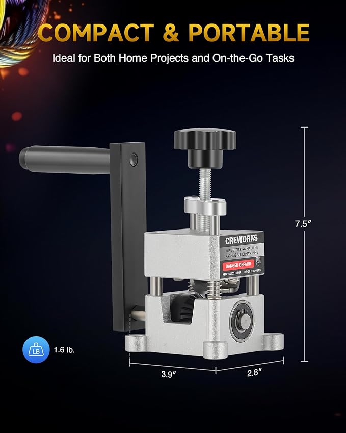 CREWORKS Wire Stripper Machine, 0.06"-1" Manual Wire Stripping Machine, Drill Compatible Copper Wire Stripping Tool for Scrap Wire with 2 Feed Hole Plates, Wire Stripper Power Tool for Cable Recycling