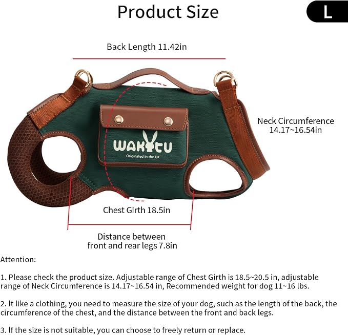Wakytu Dog Lift Harness Dog Carrier Sling for Small Dogs & Cats,L | stylish puppy sling carrier with handle & pocket,adjustable leash,walking & travel