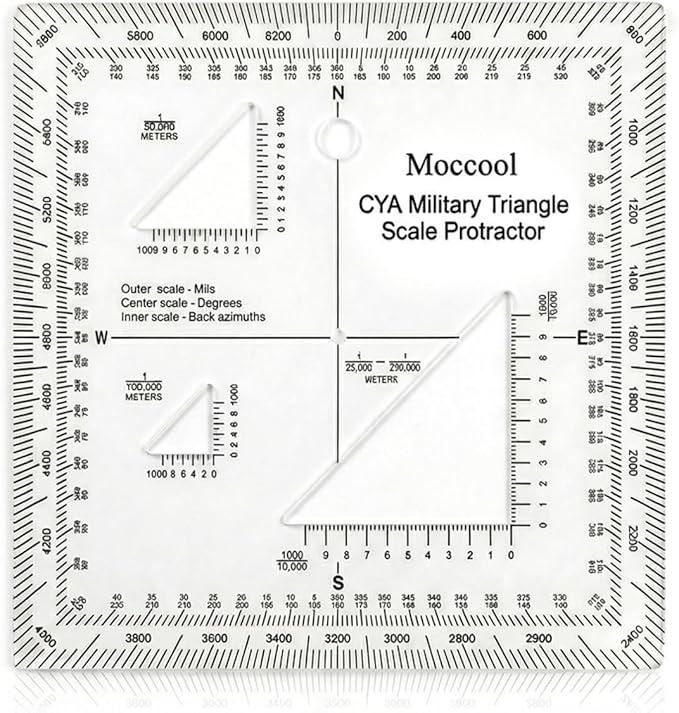 5-Inch Military Map Protractor, UTM/MGRS Coordinate Scale for Land Navigation, Grid Coordinate Reader and Map Reading Tool, 5 x 5 Inches
