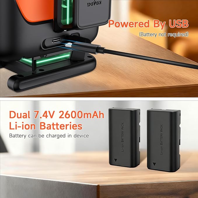 DOVOH 4D Laser Level with Tripod : Dual Batteries Laser Level 360 Self Leveling Green Hard Toolbox for Construction Floor Tiling Ceiling, Class Ⅱ, Y4-360G-KIT