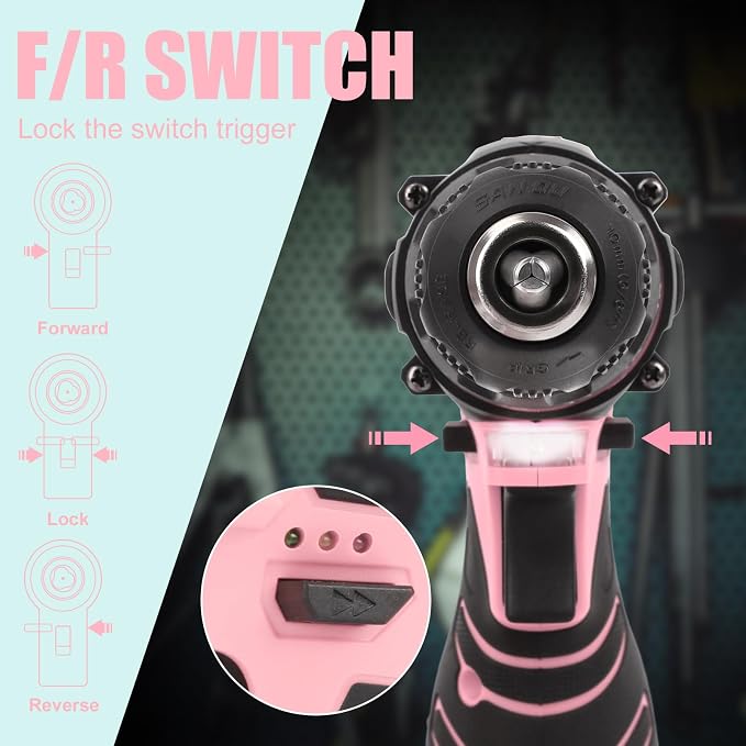 COMOWARE Pink Cordless Drill Set for Women, 12V Lightweight Electric Screwdriver with 3/8" Keyless Chuck, 1.5Ah Battery - Portable Power Drill Kit with Pink Tool Bag for Home DIY Projects
