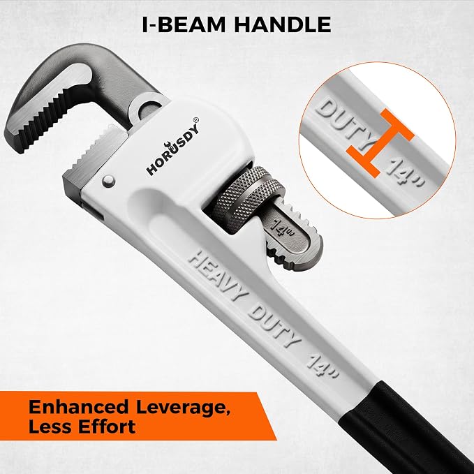 HORUSDY 4 Pack Adjustable Pipe Wrench Set, 8", 10", 12", 14" Heavy-Duty Plumbing Wrench with Anti-Slip Jaws
