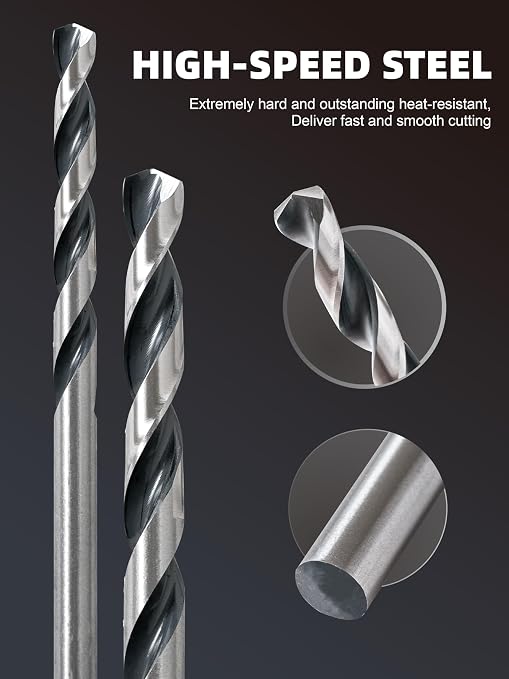 HIGHFIRE 3/16" Jobber Length Drill Bits, Pack of 12 pcs, High Speed Steel Twist Drill Bit with Storage Case, 135 Degree Tip for Wood, Metal, Steel, Plastic, Aluminum Alloy
