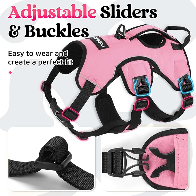 rabbitgoo Escape Proof Dog Harness for Large, No Pull with Lift Handle | No Escape, Full Soft Padded, Reflective Adjustable Vest, Leash Clip for Walking Hiking Training, Pink, Large
