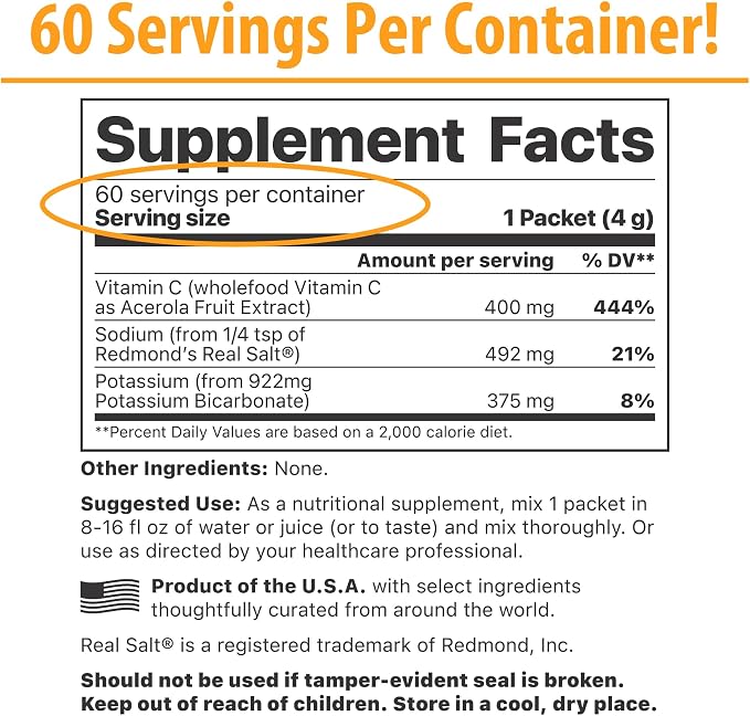 Jigsaw Health Adrenal Cocktail + Wholefood Vitamin C | with Potassium Bicarbonate, Sea Salt, and Acerola Cherry Extract | 60 Servings (Packets)
