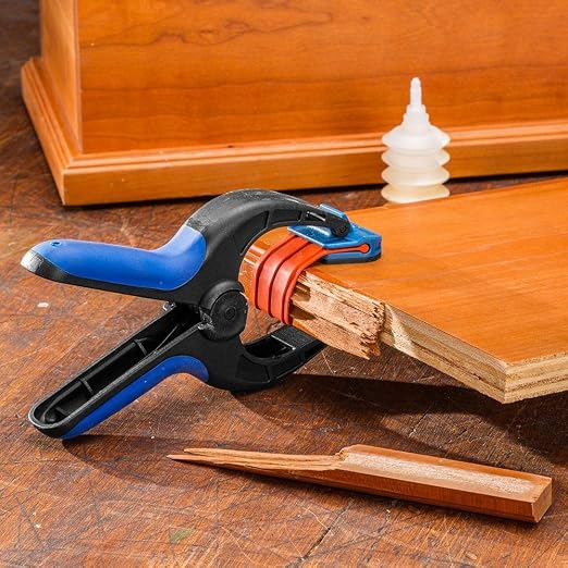 Rockler Medium Spring Clamps (Pair) – Easy Squeeze Bandy Clamps Woodworking for Thinner Stock, & Delicate Moldings – One-Handed Operation Medium Clamps – Easy to Grip Nylon Hand Clamps w/Fiberglass