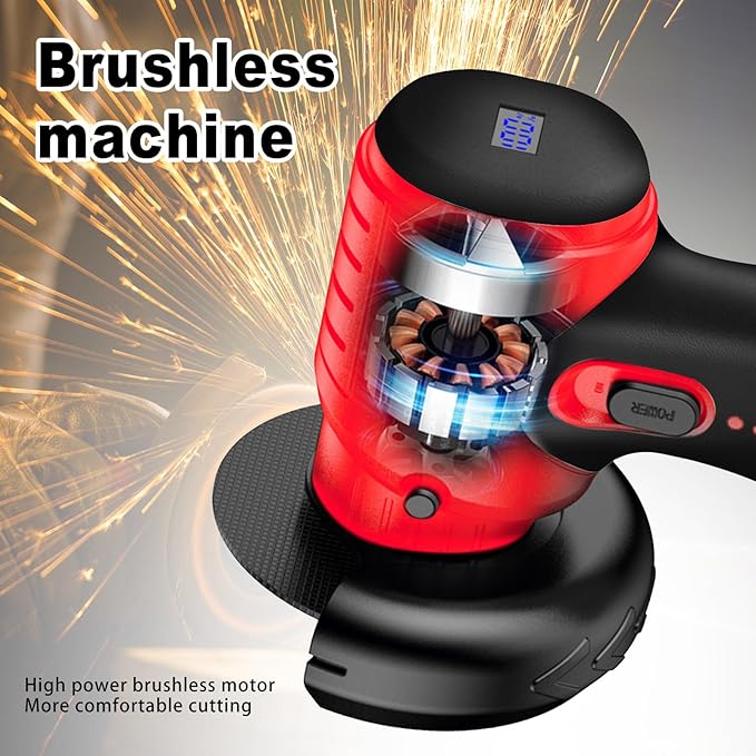 ZFULVO Brushless Cordless Angle Grinder Kit, 19500rpm Mini Electric Angle Grinding Tool with 2x16.8V 2000mAh Battery and 6-Cutting Discs, Grinder Handheld Cutter for Metal Wood