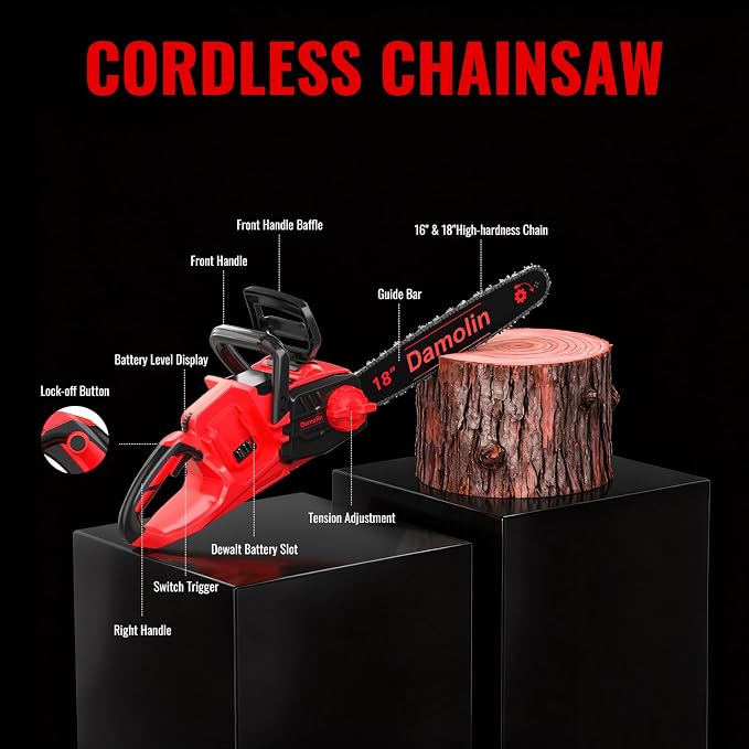 36V(18V*2) 16"+18" 2-IN-1 Brushless Chainsaw Cordless, Electric Powered Chainsaw Compatible with Milwaukee M18 Battery, with Auto Oiler & Safety Lock Brake, for Tree Trimming Branch Wood(ONLY TOOL)