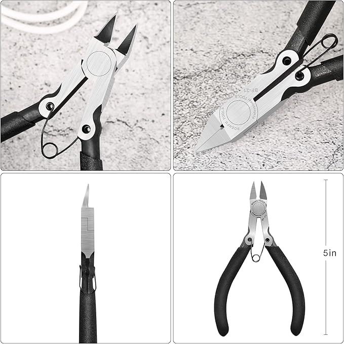 BOENFU 5 inch Flush Cutters Precision Wire Cutters Wire Snips Small Wire Nippers, Ideal for Crafts, Model, Electronics, Zip Ties, Jewelry Making