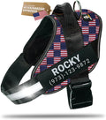 Personalized Dog Harness with Custom Name Patches, Adjustable Reflective No Choke Dog Vest with Handle for Extra Large Dog, US Flag, XL