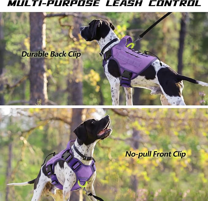 WINGOIN Purple Tactical Dog Harness for Large Dogs,No Pull Dog Harness | with Handle,Adjustable Reflective,Military K9 Style,Big Size Dog Vest,for German Shepherd,for Walking Training Hunting
