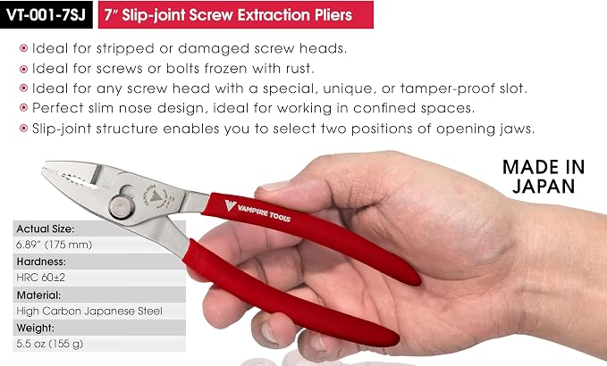 VAMPLIERS 2-PC Screw Extractor Pliers Set 8" Linesman + 7" Slip Joint Plier | VT-001-S2C Made in Japan, High Carbon Steel, Non-Slip Jaws, Removes Stripped, Rusted, Security, Torx Screws, Nuts & Bolts