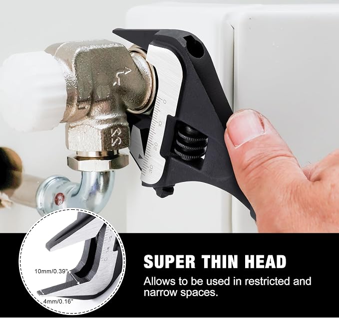MAXPOWER 8-inch Slim Jaw Adjustable Wrench, Wide Jaw Opening Adjustable Wrench, Dual Scale with Metric and SAE Plumbing Wrenches, Soft Grip Handle