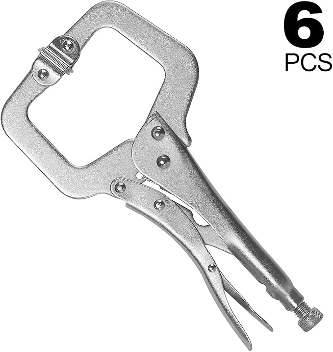 KEILEOHO 6 Pack 11 Inches C Clamp Locking Pliers with Swivel Pads, Heavy-Duty Locking Pliers, Woodworking Clamps Set, Adjustable Nickel Plated C Plier