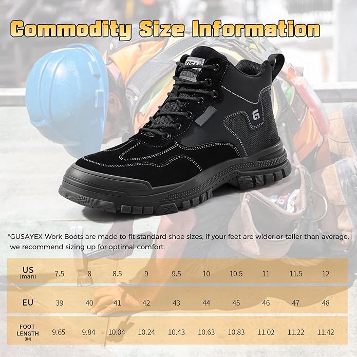 GUSAYEX Steel Toe Boots for Men Puncture Resistant Safety Work Boots with Kevlar Midsole Industrial Lightweight Men's Work & Utility Protective Shoes for Construction Warehouse Factory
