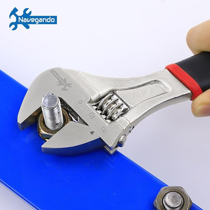 Navegando 4-Piece Adjustable Wrench Set, 6/8/10/12 Inch, Heat Treated Carbon Steel with Non-Slip Rubber Grip，Corrosion Resistant Finish for Automotive, Plumbing & DIY Repairs