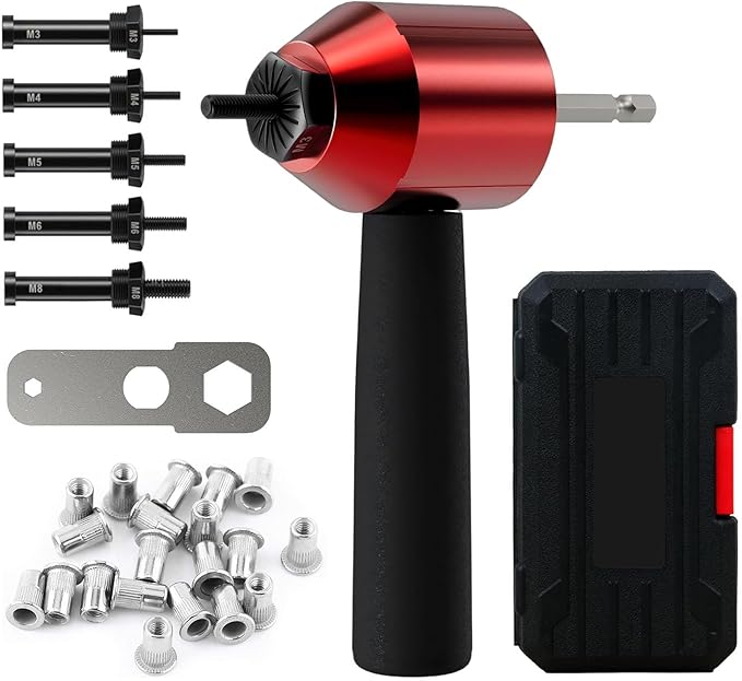 26Pcs Rivet Nut Drill Adapter M3 M4 M5 M6 M8 Metric Mandrel Rivet Nut Thread Insert Aluminum Drill Attachment Tool Set