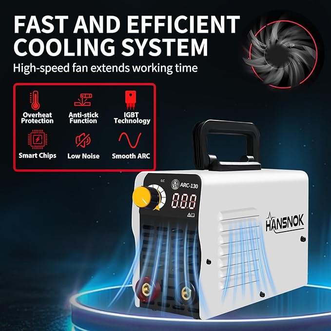 HANSNOK 130A Mini Stick Welder Super MINI Portable 110V ARC Welding Machine IGBT Inverter with Hot Start & Anti-Stick Small Welder for Beginners for 1/16"-1/8" Rod ARC Welder, 2 Chip Hammers