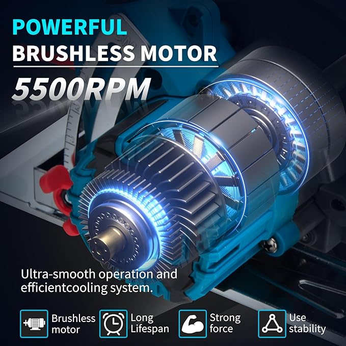 6-1/2" Cordless Circular Saw,21V Brushless Hand Circle Saw with 2 x 6.0Ah Battery & 3 Blade,5500 RPM Sierra Circular electrica 0-45° Cutting Bevel,Max Cutting Depth 2-1/4"(90°),1-7/16" (45°)