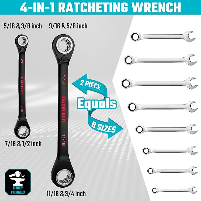 DURATECH 4-in-1 Reversible Ratcheting Box Wrench Set, SAE, 2-Piece,black E-coating