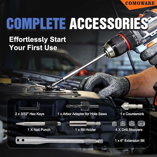 COMOWARE Drill Bit Set, 246 Pcs for Cordless Drill, Drill Driver Bit Set for Wood, Metal, Masonry, Cement and Screwdriver Bits Set Combo Kit