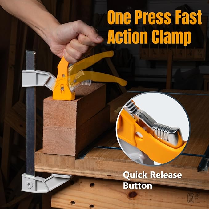 POWERTEC 12-Inch Bar Clamps (2-Pack) – Fast Action Gear Clamp w/ 440 lb Capacity, Quick-Release Woodworking Clamps with Aluminum Jaws & Spreader Function (72122)
