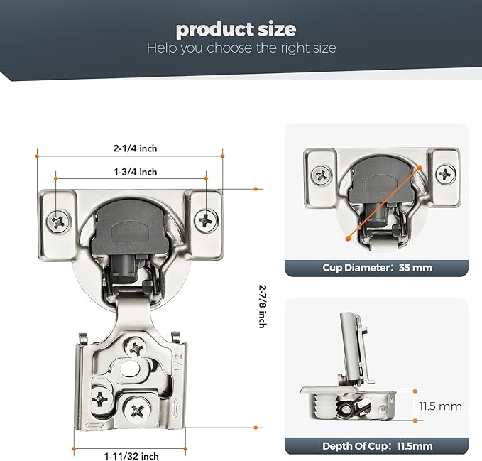 10 Pack (5 Pairs) 1/2" Overlay Soft Close Cabinet Hinges, Satin Nickel Stainless Steel Concealed Hinges with 3D Self-Closing for Face Frame Doors & Kitchens