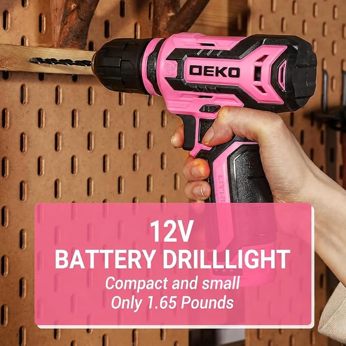 Pink Drill Tool Set Kit DEKOPRO Power Cordless Drill Tool Box with 12V Electric Pink Drill Driver Set for Women Home Hand Repair Tools Sets Drills Case