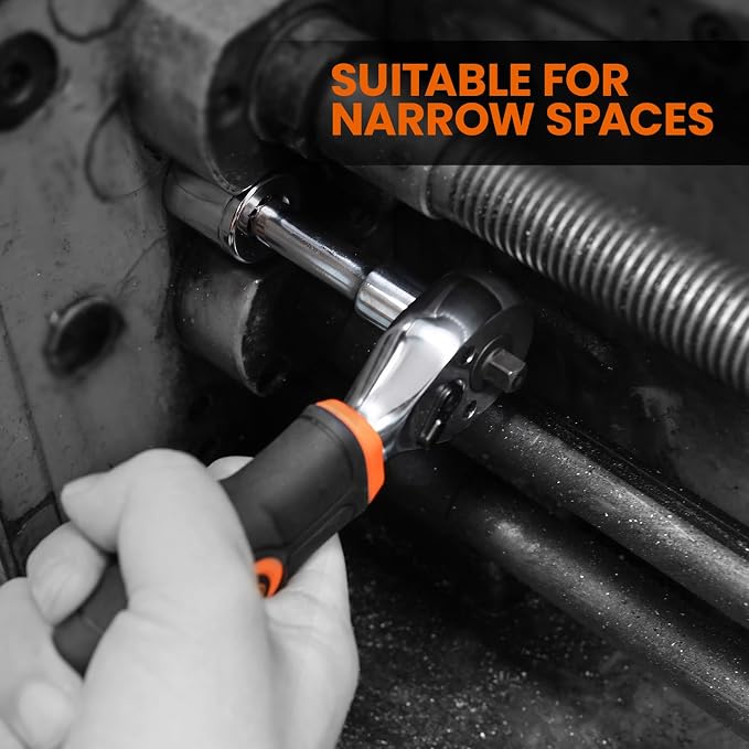 Tactix 55-Piece Stubby Socket Wrench Set, Ratchet Screwdriver & Quick-Release Socket Wrench, Adjustable, 1/4'' & 3/8'' Socket, Bits, CR-V Metric, Garage Repair, Home Use, with Portable Hard Case