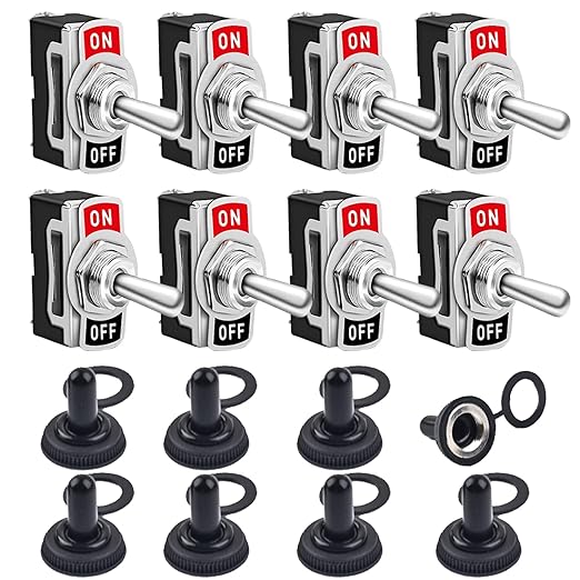 8 Pack Toggle Switches, 2 Pin 20A 125V AC/ 15A 250V AC ON Off Switch, SPST Car Rocker Switches with Boot Cap Cover, 12V Heavy Duty Waterproof Toggle Switch