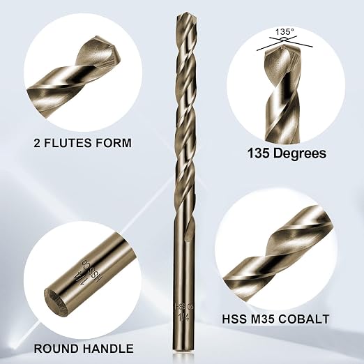 Cobalt Drill Bits Set for Hardened Metal and Stainless Steel, 122Pcs 1/16"-1/2" M35 HSS Twist Jobber Metal Drill Bits, with Index Storage Case