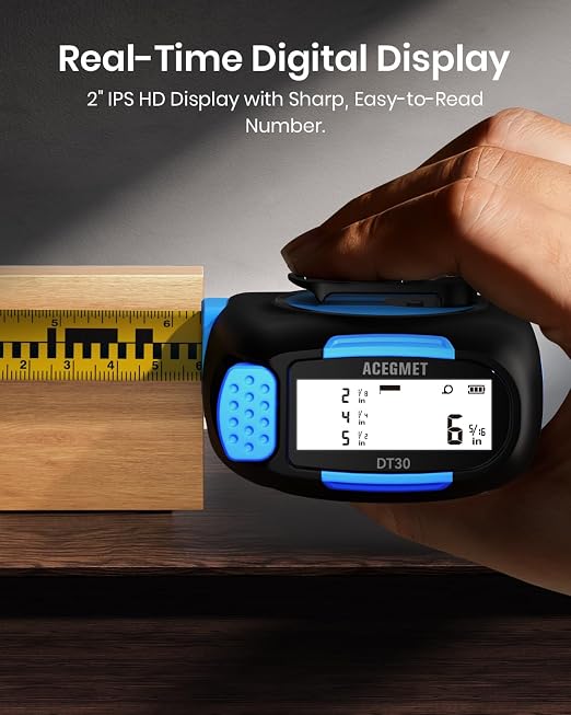 ACEGMET DT30 Digital Tape Measure, 131ft Laser&16ft Tape, ±1/16" Precision | USB-C Rechargeabl, Smart App Sync, Backlit LCD, Area Volume Pythagorean, Auto Tape Lock, Laser Tape Measure, IP54 Waterproof