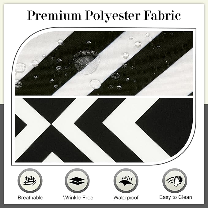 Cozyide Outdoor Chair Cushions, Waterproof Patio Seat Cushions with Adjustable Straps, Square Corner Patio Chair Cushions for Garden, Black Geometry, 18.5x16x3 Inch (Pack of 4)