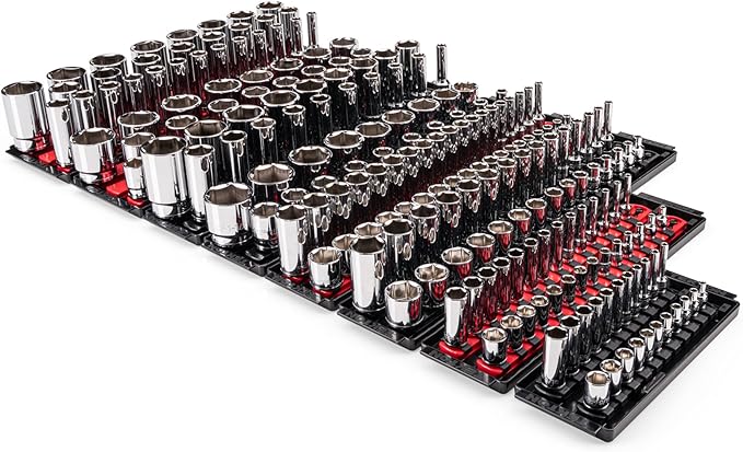 TEKTON 1/4, 3/8, 1/2 Inch Drive 6-Point Socket Set, 214-Piece | SHD99202 | (5/32 - 1-1/2 in., 4 - 38 mm), Shallow and Deep, Socket Rail