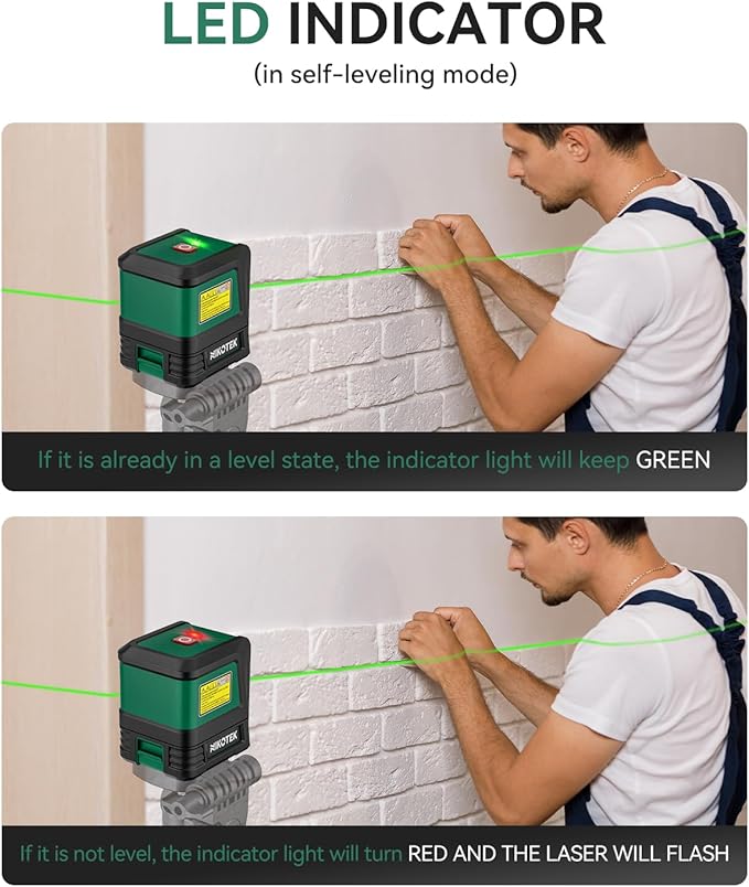 Nikotek Laser Level, Self-leveling Green Line Laser With Horizontal and Vertical Lines for Construction and Picture Hanging, Battery Included