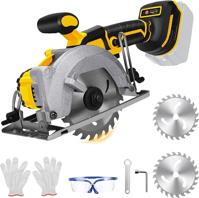 5.5 Inch Cordless Circular Saw for Dewalt 20V Battery(No Battery), Power Wood Saw with Brushless Motor, 0-45° Cutting Bevel, Max Cutting Depth 1.9"(90°), 1.57"(45°), Idea for Wood, Plastic, Soft Metal