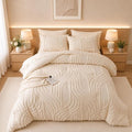 Nttopship Beige Twin Comforter Set - 7 Pieces Bed in a Bag, Premium Comforters Twin Size Bed Set Tufted Shabby Chic Bedding Comforter Set with Flat Sheet, Fitted Sheet and Pillowcases,Beige